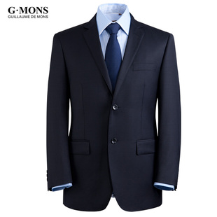  GMONS羊毛西装 男士商务正装西服套装 免烫正装西服 藏蓝色西装