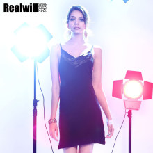 Realwill润微 黑夜精灵 柔滑舒爽 性感V领百搭 薄款家居服睡裙