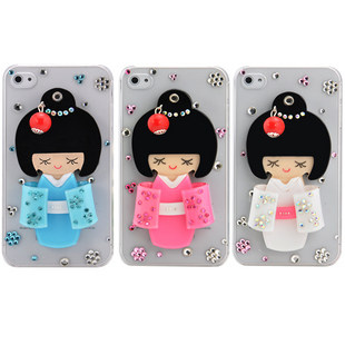 韩雪diy手机壳贴钻<span class=H>魅族</span><span class=H>m</span> <span class=H>9</span>手机保护壳和服女孩镜子和服娃娃材料包
