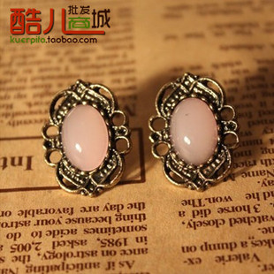  E2057--1 酷儿饰品厂批发 欧美外贸复古 镂空花边镶嵌宝石耳钉 饰