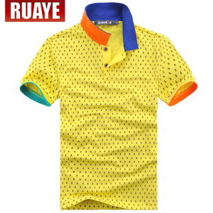  ruaye韩版翻领男士POLO 珠地棉短袖修身保罗polo衫男R21T80