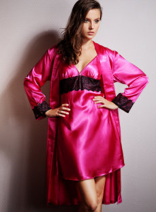 Dream ba Sally pajamas household to take women's long sleeve conjoined twins nightgown copy silk household robe 012011317