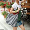 韩版女包包街头黑白红彩条纹帆布包单肩包大包包6872特价