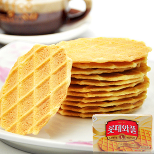  韩国特产进口零食品 乐天奶油瓦夫饼干酥香薄脆40g鸡蛋煎饼满