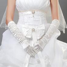 新娘手套 婚纱弹力手套 褶皱手套长款  婚纱饰品批发店 c
