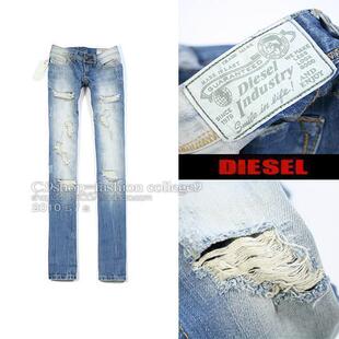 DIESEL超人气夏日拉丝破洞细细的抓痕小直筒牛仔裤*推荐