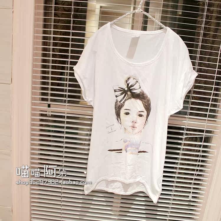 2012女式VIVI日韩国版新款夏季装白色宽松大码小女孩短袖T恤上衣