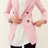 2012春装女装新品 韩版双排扣休闲西服中长款修身小西装外套 粉色