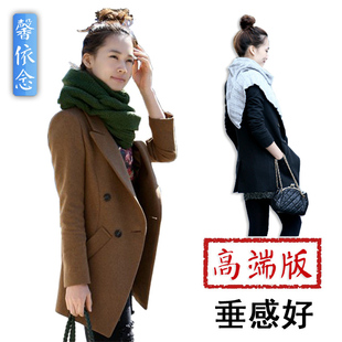  新款春装韩版中长款毛呢西装外套修身小西装女士休闲呢子西服