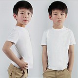 童装纯棉衫净白色素色男童，女童宝宝圆领纯色短袖，儿童空白t恤