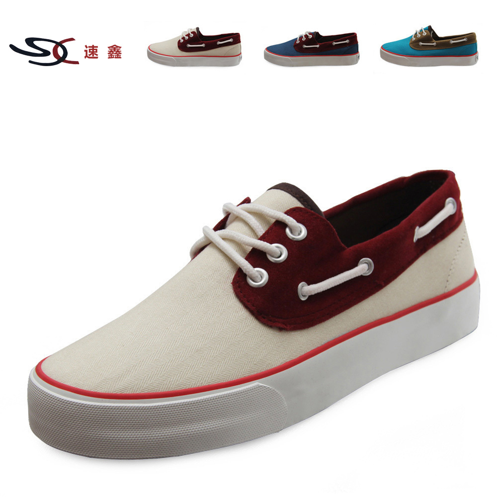 帆船鞋男帆布鞋潮...
