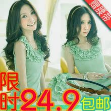 韩版螺纹百搭性感修身女款蕾丝花边工字打底吊带小背心 送腰带