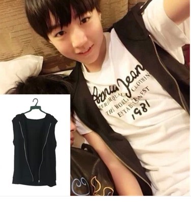 宽松休闲TFboys<em>王俊凯</em>同款百搭黑色<em>马甲</em>背心