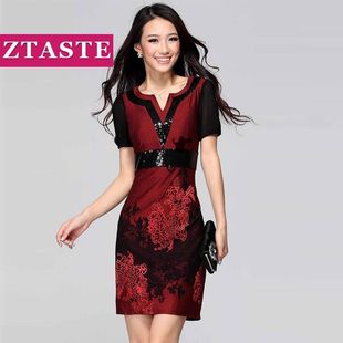  品牌特卖ZTASTE夏款 圆领钉珠短袖欧美大码修身连衣裙YG0428