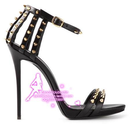 镂空金色铆钉露趾凉鞋超高细跟鞋giuseppeza