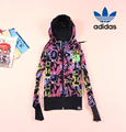 爆款阿迪达斯外套女adidas三叶草卫衣女款春秋波纹个性运动服外套