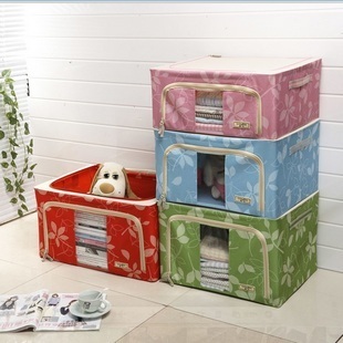  洁飞牛津布收纳箱不锈钢铁架毛衣整理箱有盖衣服百纳箱特价正品