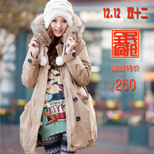 淘宝网2011新款冬季韩版江南布衣带帽加厚貉子毛休闲外套长款女式棉衣服