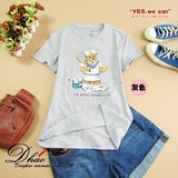 韩国风 韩国品牌印图案T恤/拿球拍图案百搭圆领短袖T恤 三色