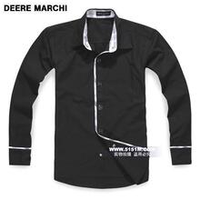 【5151m】DEERE MARCHI英伦格子翻领纯棉长袖衬衫DM05黑