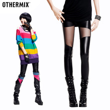 (春)9折体验七格格OTHERMIX 女裤子拼接PU网纱打底裤12T10026