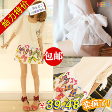包邮2012新款夏装裙子大码女装蝴蝶结雪纺修身显瘦夏季连衣裙新款