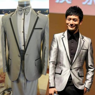  相爱99明星同款男装 银灰色韩版西服 司仪主持人服装歌手演出服男