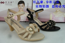 红尔康2012正品夏季新款时尚粗跟高跟成熟女凉鞋女鞋1565