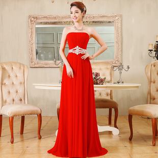 韩版结婚抹胸晚礼服新娘结婚红色长款齐地抹胸修身敬酒晚宴礼服_淘宝网礼服\/晚装_正品_行货