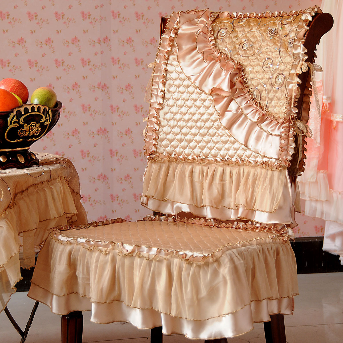 猛士美居餐椅套欧式高档布艺水晶丽人咖餐椅坐垫套靠背套餐椅套
