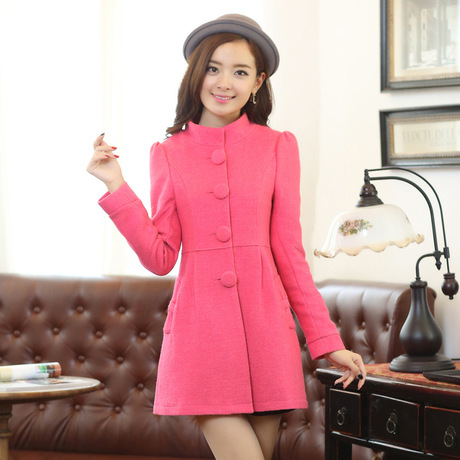 艾尚影秋冬最爆款韩版立领修身甜美外套双沃呢