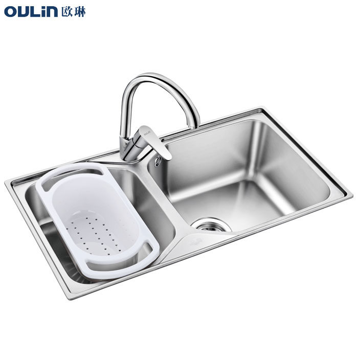 欧琳 oulin双槽水槽套餐OLWG78431+OL-8100龙头(含果蔬篮)