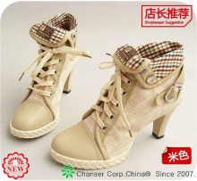 100%正品女鞋 爆款裸靴单靴子 圆头防水台高跟短靴 复古高跟鞋