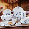 景德镇陶瓷器餐具56头套碗，骨瓷餐具套装青花瓷釉中彩年年有余