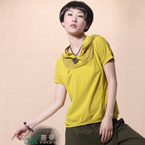茵曼正品女装2011夏装新款连帽T恤女短袖宽松 后身绣花KN7033