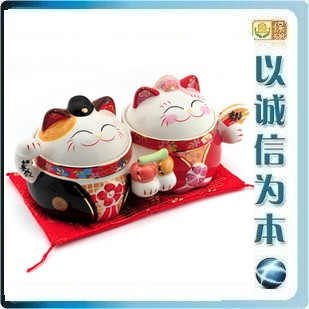 金石工坊 情侣猫聚宝盆 招财猫 糖罐 茶罐 结婚礼物 SC53288