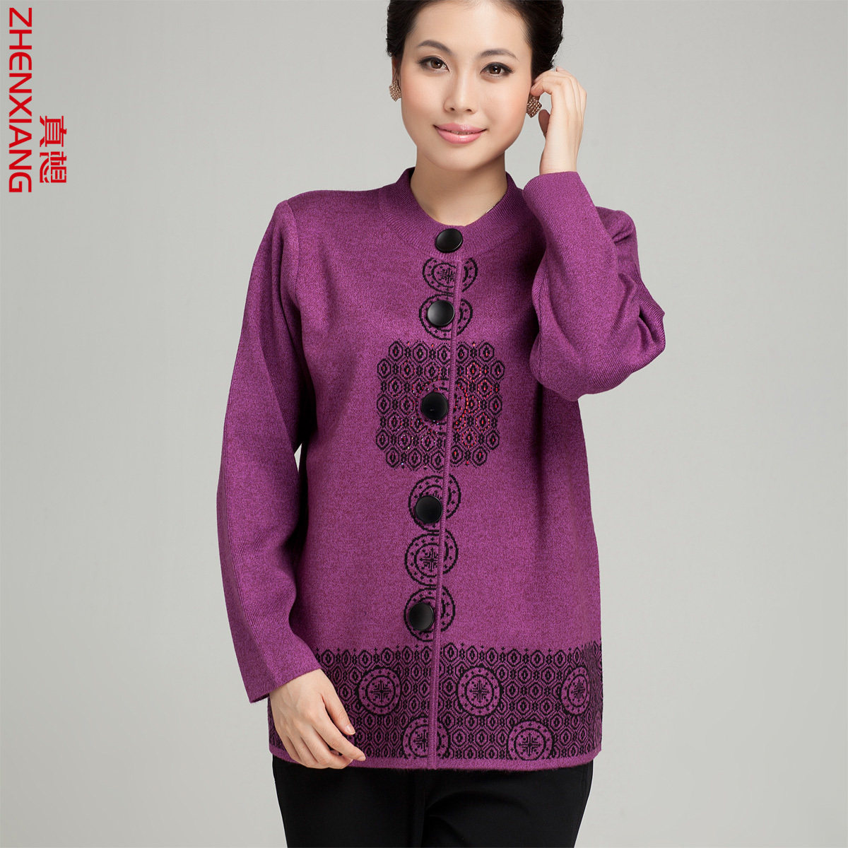 中<em>老年毛衣</em>加厚开衫~<em>开衫毛衣编织教程</em>~中老