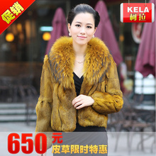 2011新款特价海宁皮草 青紫蓝貉子领兔毛皮草外套 女装外套