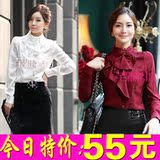 2012春款新款韩版职业装荷叶边修身仿真丝衬衫白色女雪纺长袖衬衣