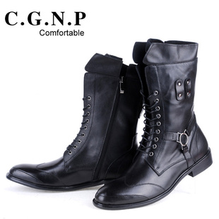  村哥牛皮秋冬季新款 时尚休闲商务高帮靴 真皮马丁靴男式户外靴子