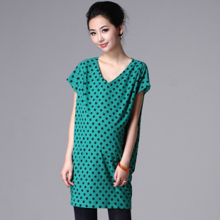 Oubuyanuo summer maternity dresses new fashion loose wave v neck short sleeve skirt security pregnant women pregnant with 214