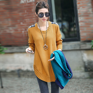  大码中长款外套女长款毛衣女韩版宽松修身套头打底毛衣针织衫加厚