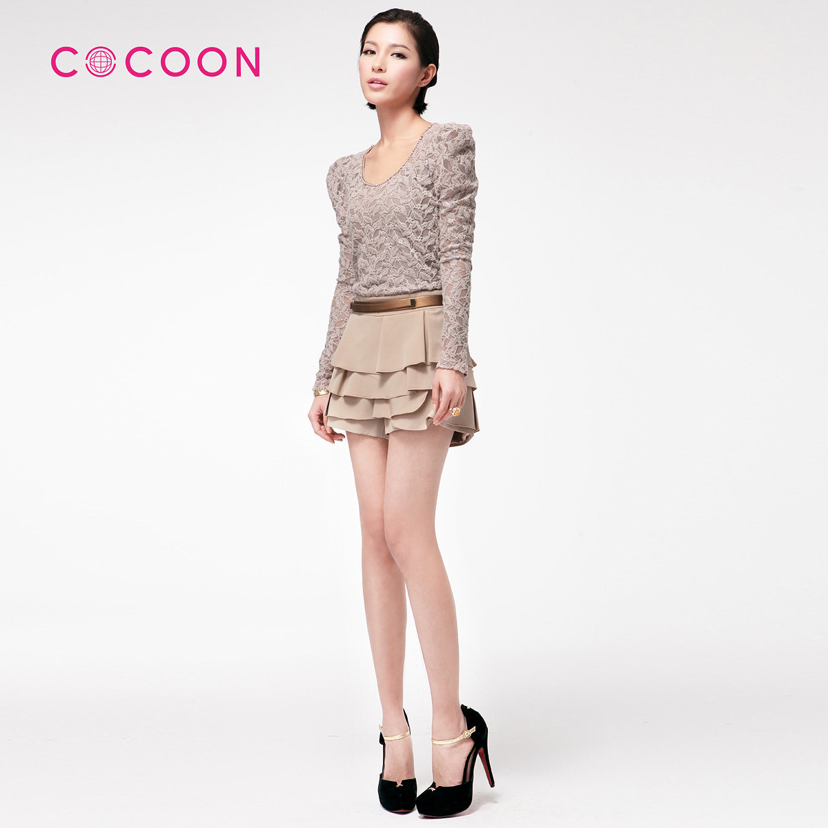COCOON可可尼2012新品亚克力钻蕾丝钩花针织衫213203023原价1198