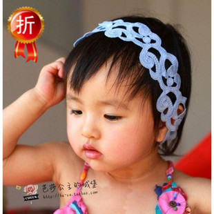  夏新款 婴儿童头饰 韩版宝宝发带 发箍 发网 蓝色复古花边