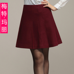  秋冬新款修身 羊毛呢大码 短裙半身裙子百褶裙 A字裙 BB2436