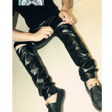 2012新款男裤男士紧身皮裤欧美机车时尚膝盖拉链潮款长裤紧身裤男
