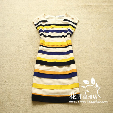 FD风迪专柜正品剪标夏装女装个性圆领撞色横