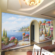 地中海风景油画大型壁画墙布沙发卧室客厅电视背景墙纸壁纸335