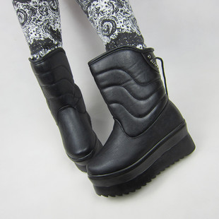  包邮秋冬季新款女鞋子韩版铆钉高跟厚底雪地靴棉靴坡跟中筒靴棉鞋