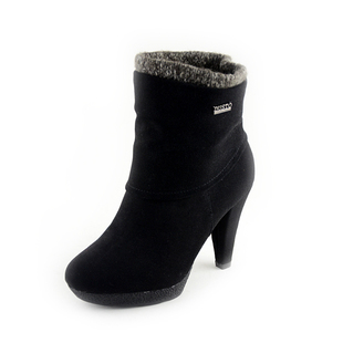  大东冬季新款新品女鞋磨砂皮骑士靴圆头高跟中筒棉靴子2D1393